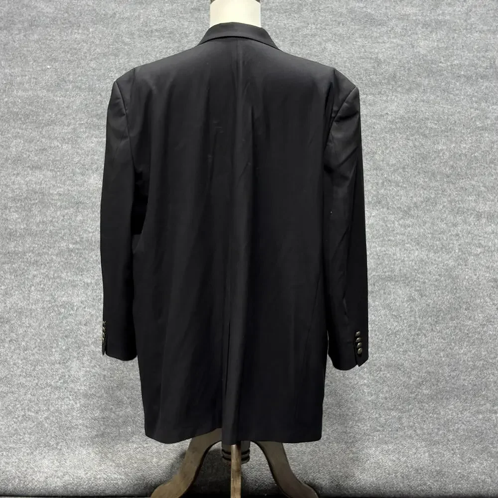 GS Blazer Mens 50 Long Black 2 Button Gold Tone Buttons Lined Jacket Sport Coat